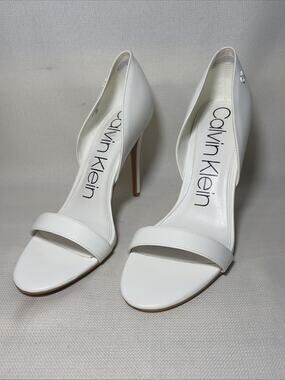 Calvin Klein Womens White Metino Open Toe D'Orsay Heels Shoes EUC Size 10